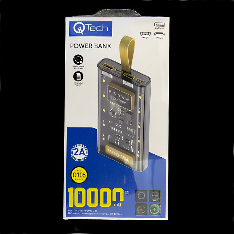 QTech Q105 10000mAh Fully Compatible Quick Charge Transparent Powerbank